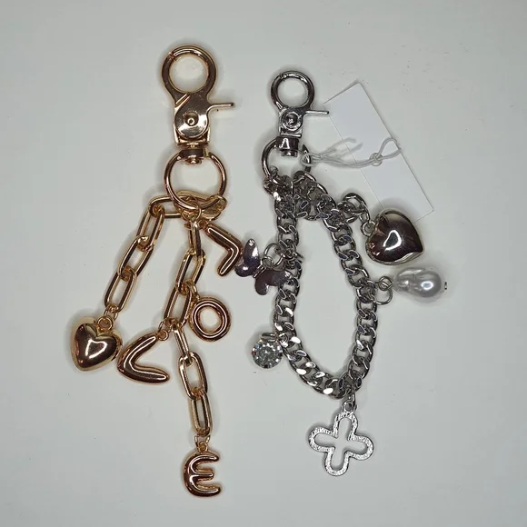 Set of 2 Elegant Silver & Gold tone Bag charm - Picture 1 of 2